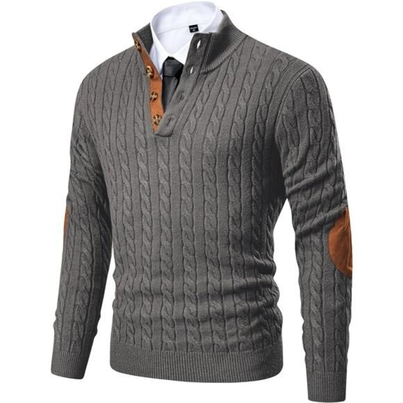 NEW Men's Cable Knit Pullover Sweater Casual Long Sleeve Stand Collar - Picture 6 of 6